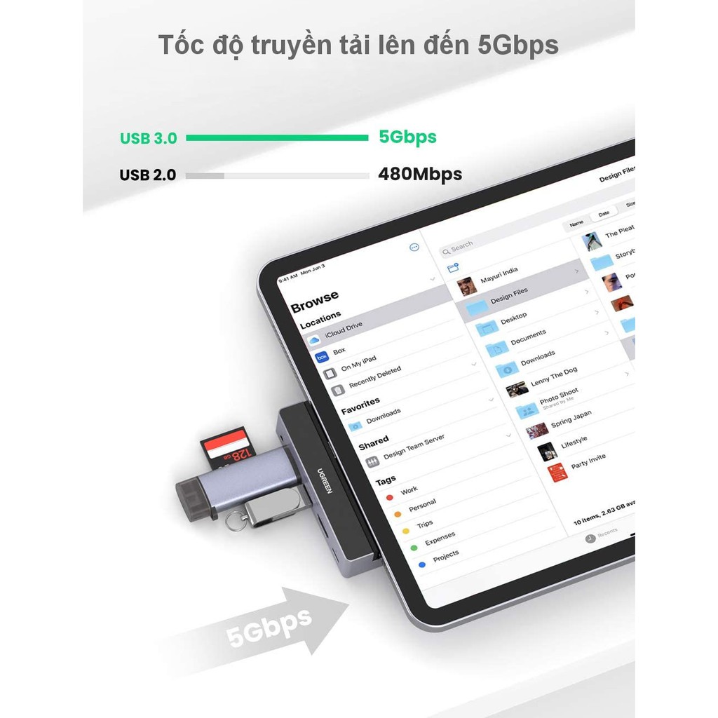 Bộ hub chuyển đổi USB type C UGREEN CM317 70688 cho iPad Pro 2018 2020 - 3.5mm / HDMI / 2 USB 3.0 | WebRaoVat - webraovat.net.vn