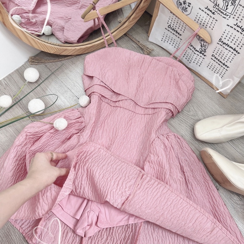 ĐẦM 2 DÂY GẤM XỐP NHĂN TÙNG XOÈ XINH XẮN - HÌNH CHỤP THẬT