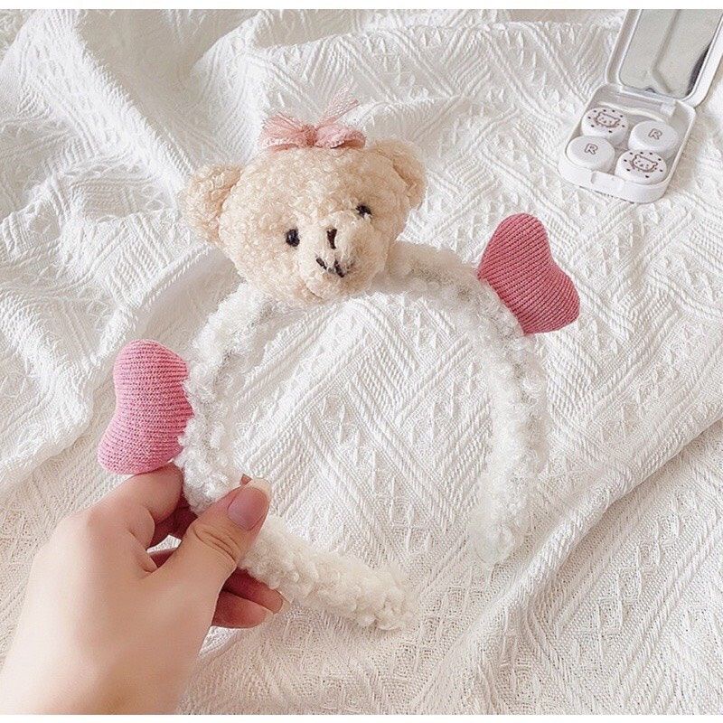 Băng đô cài tóc gấu tim hồng phong cách hàn quốc