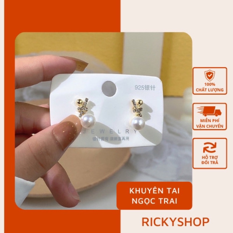 Khuyên tai hạt trai bạc 925 mạ vàng độc đáo lạ mắt trẻ trung sang trọng