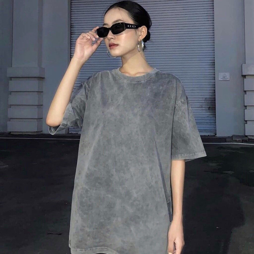 Áo thun trơn wash acid màu xám hot trend I'm Basic