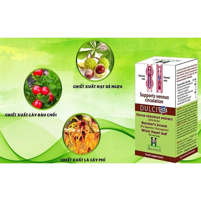 DULCIT Hỗ trợ phòng ngừa và giảm nguy cơ suy giãn tĩnh mạch , giảm phù chân do giãn tĩnh mạch hộp 30 viên