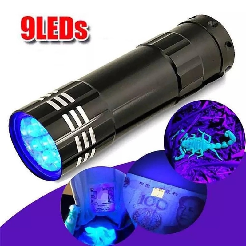 Đèn Pin Mini 9 Bóng Led Ánh Sáng Tím 4.5V Chống Thấm Nước Kiểm Tra Tiền Giả