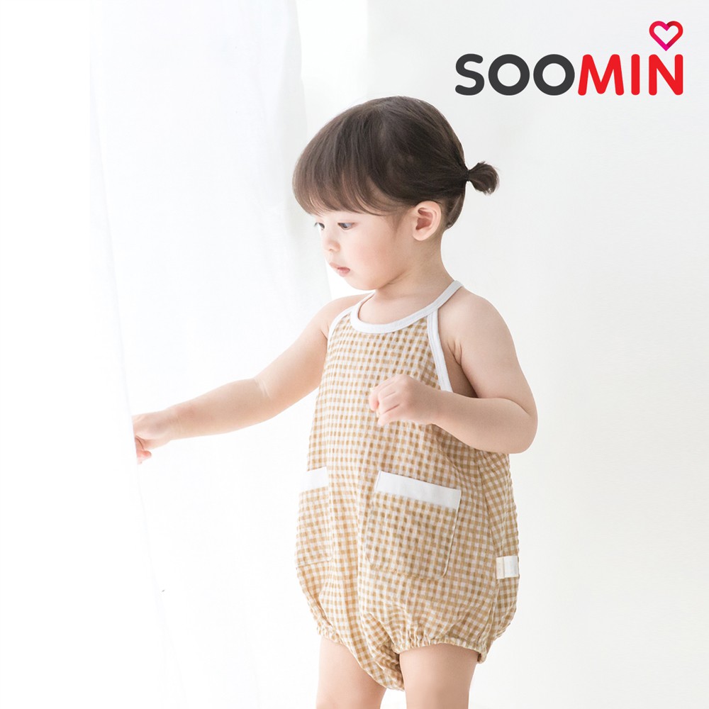 Bodysuit cho bé gái liền thân caro cho trẻ em từ 1 đến 2 tuổi Soomin Kids QATE Y7