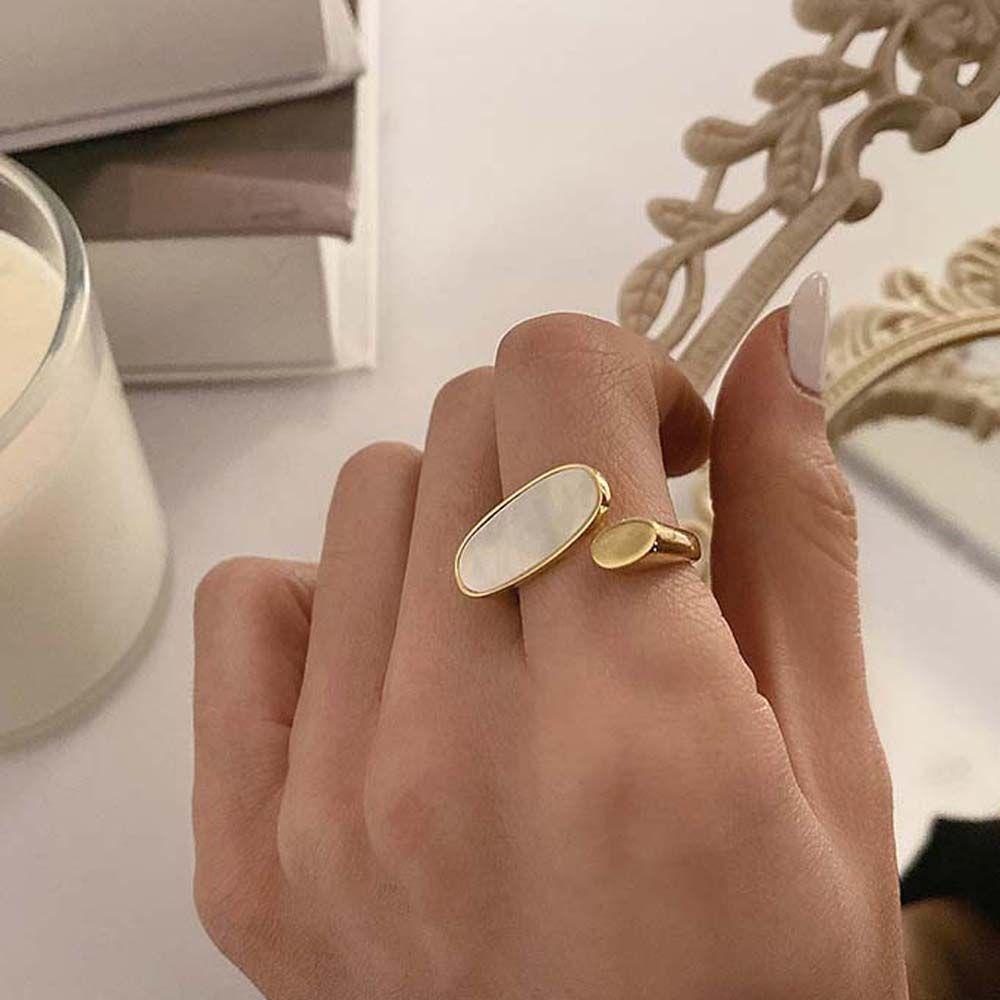 LILYES Nhẫn Hở Bằng Kim Loại Hình Oval Thiết Kế Bất Đối Xứng Thời Trang