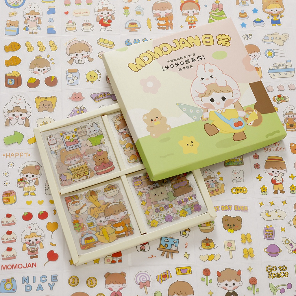 Set 100 miếng ticker hình bé gái dễ thương phù hợp trang trí sổ làm dụng cụ bullet journal