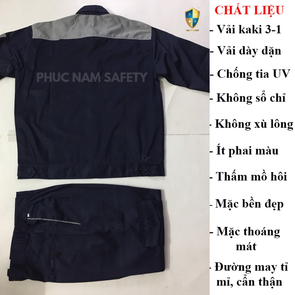 Bộ quần áo bảo hộ lao động màu tím than phối ghi đậm PN-31,quần áo bảo hộ lao động vải Kaki, BHLĐ PHúc Nam