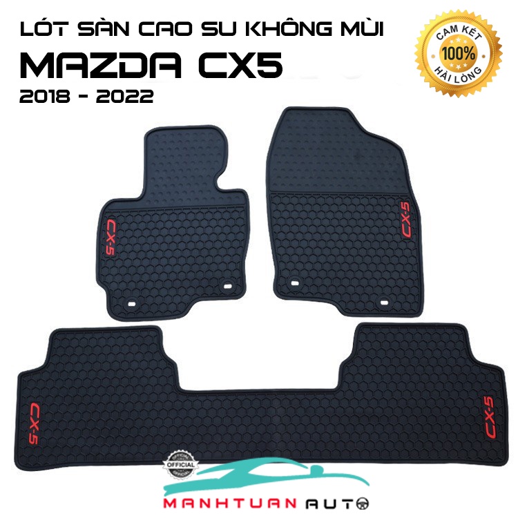 Thảm lót sàn cao su xe Mazda CX5/ CX-5 2018- 2022 cao cấp, loại đúc dày theo xe - Mẫu tổ ong chữ đỏ