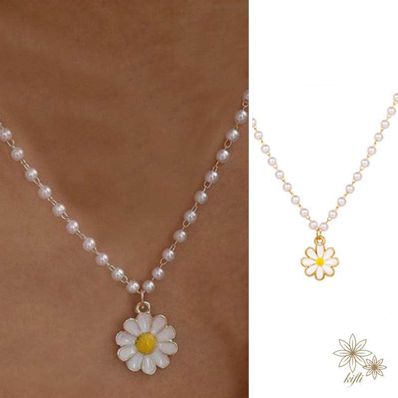 Vòng Cổ Choker Mặt Hoa Cúc Đính Ngọc Trai Thanh Lịch Thời Trang Mới Dành Cho Nữ