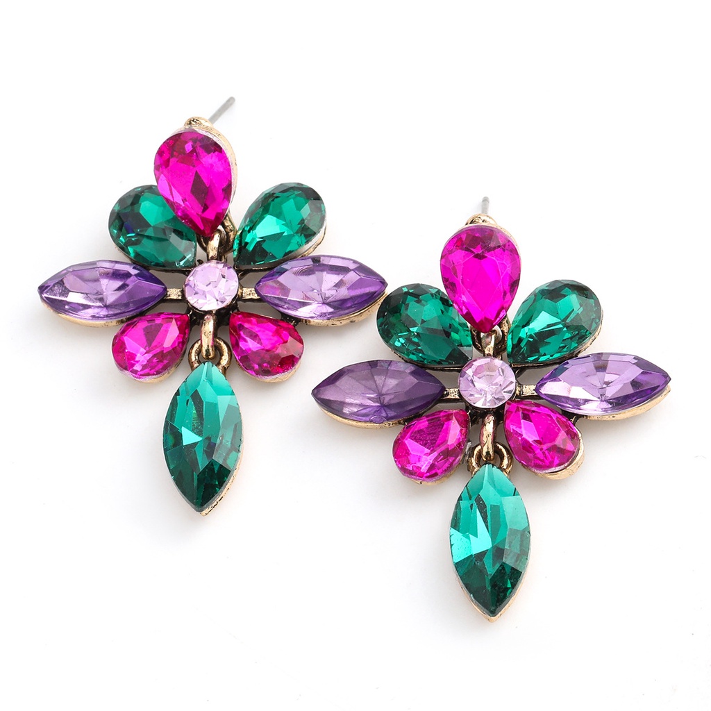 Khuyên tai PINKDUDU PD836 kiểu hoa đính đá nhiều màu sắc phong cách Boho thời trang cho nữ