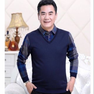 Áo len cho bố kiểu dáng gile kết hợp sơ mi