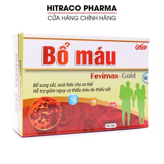 Viên uống Bổ máu Fevimax Gold bổ sung Sắt, Acid Folic cho người thiếu máu - Hộp 60 viên [ Bổ máu Fevimax Gold Vỉ]