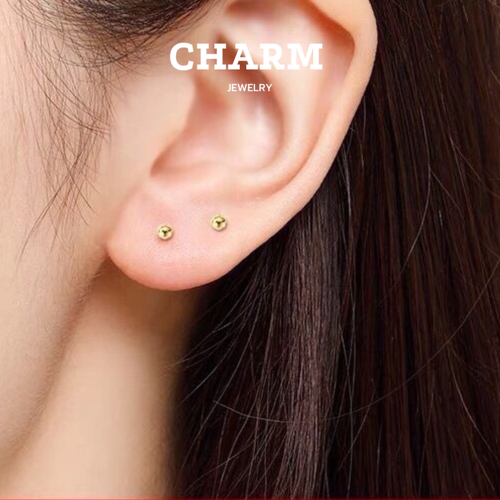 Khuyên Tai Bi Tròn Nhỏ  Đeo Giữ Lỗ Bạc 999 Charm A5
