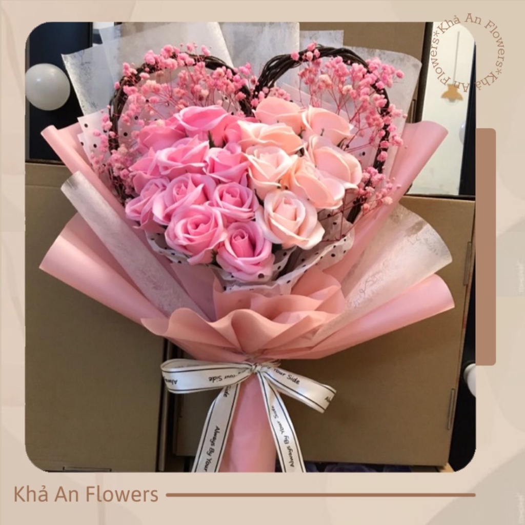 [Mẫu thiết kế - Freeship] Bó hoa sáp mix tim Salic, babi khô siêu xinh. Nội thành HN đặt NowShip nhận hàng ngay sau 1-2h