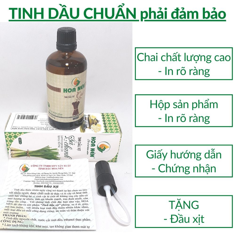 Tinh dầu Sả chanh (Chọn loại 10ml và 100ml) đuổi muỗi thơm phòng khử mùi nhãn Hoa Nén thiên nhiên hàng Việt Nam