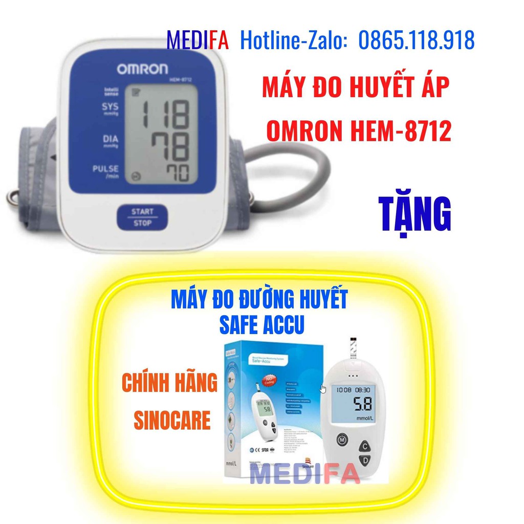 Máy đo huyết áp Omron Hem 8712 ➕ Tặng trọn bộ máy đo đường huyết Safe-Accu chính hãng SINOCARE