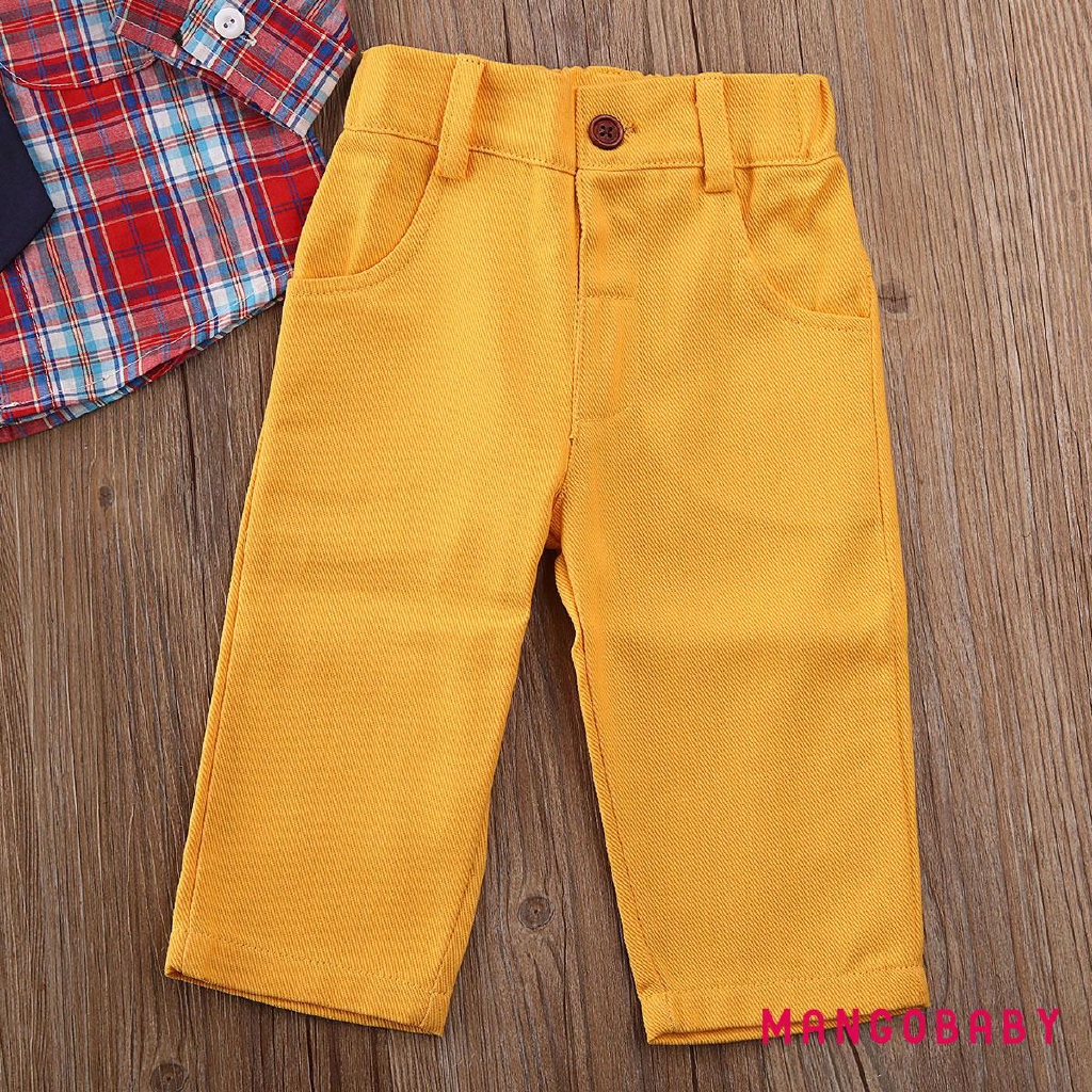 Set Áo Sơ Mi Ca Rô Dài Tay Cổ Bẻ+Quần Dài Cho Bé Trai Từ 1-6 Tuổi