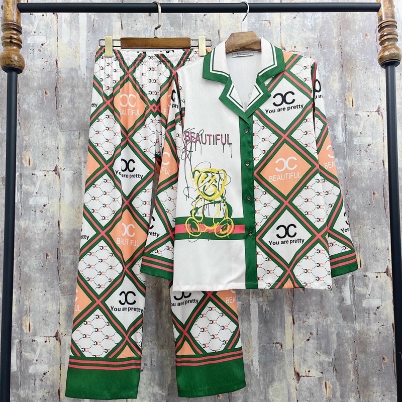 [Hàng sẵn] pijama lụa xước cao cấp Quảng Châu tay dài cc beautiful