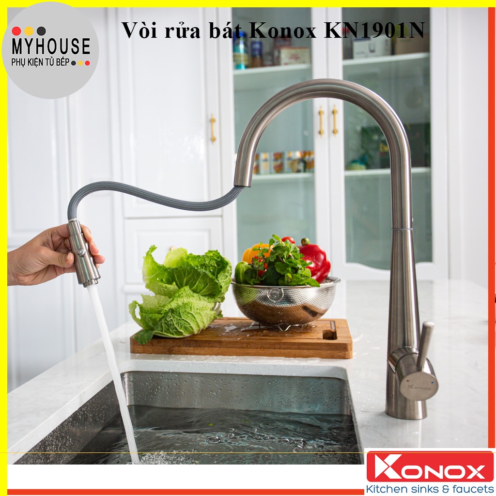 Vòi rửa bát rút dây KONOX KN1901N, Vòi rửa chén 2 đường nước nóng lạnh