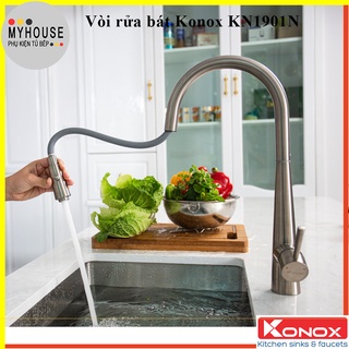 Vòi rửa bát rút dây konox kn1901n, vòi rửa chén 2 đường nước nóng lạnh