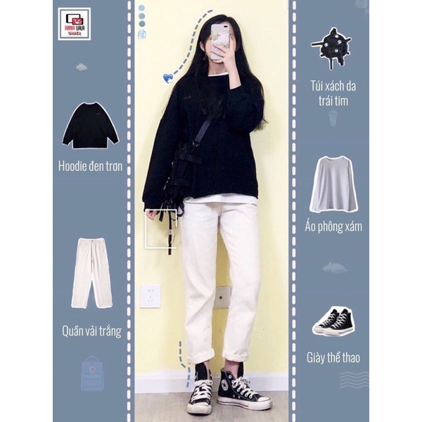 Quần kaki jeans dáng suông, hai màu đen trắng Haiquang cho mọi kiểu phối đồ, kèm hình thật trải sàn Mã 405