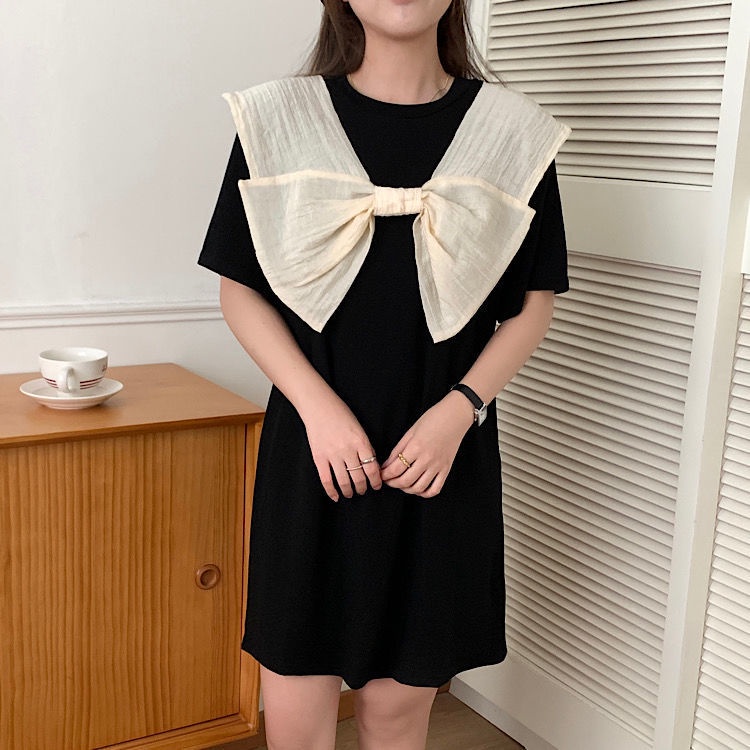 Đầm Thun Dáng Rộng Màu Đen In Hình Bướm Phong Cách Hàn Quốc Ngọt Ngào Và Đáng Yêu Dành Cho Bạn Gái