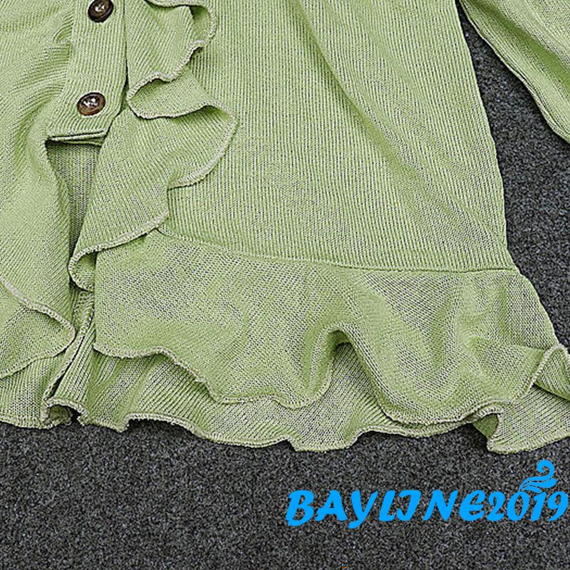 Áo Croptop Tay Dài Màu Trơn Phối Bèo Cài Nút Đơn Giản Hợp Thời Trang Cho Nữ