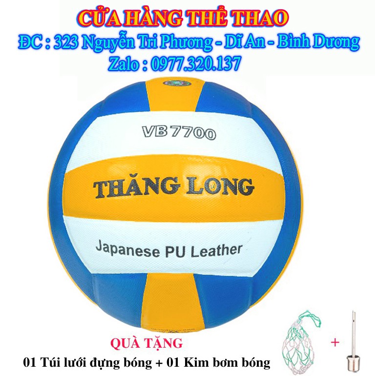 Bóng Chuyền Thăng Long VB 7700 Hàng Chính Hãng, da Nhật, tặng túi lưới đựng bóng và kim bơm tiêu chuẩn