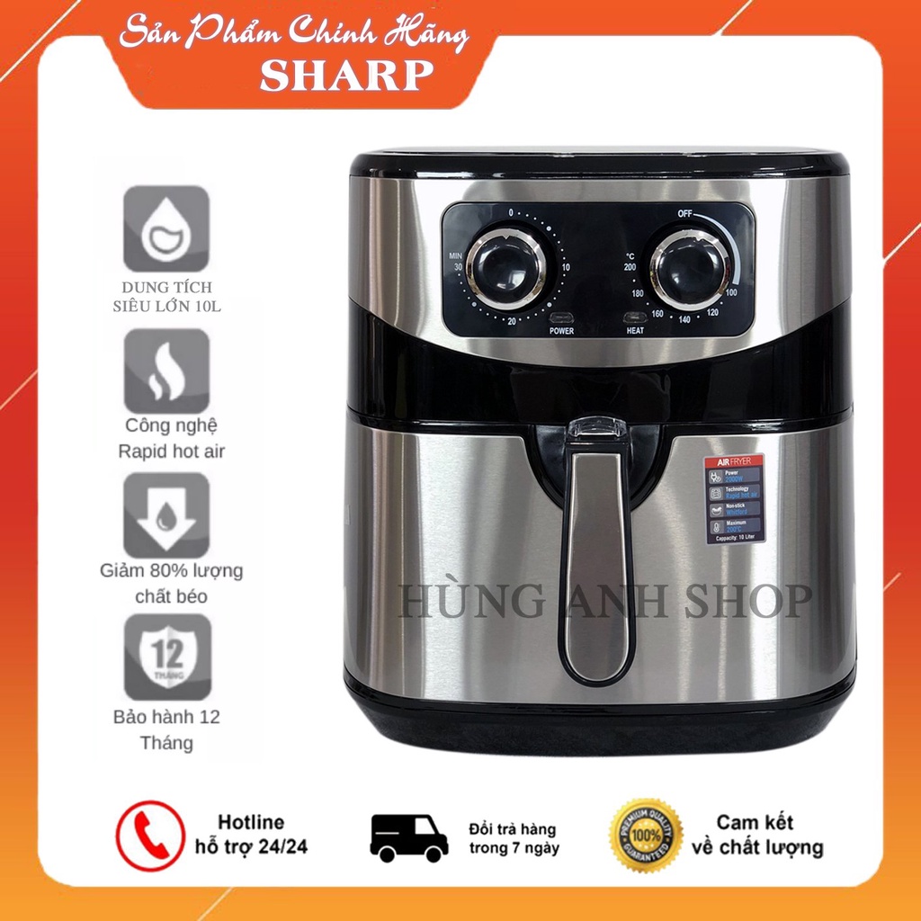 Nồi Chiên Không Dầu Sharp 9.8L - Dung Tích Siêu Lớn, Kiểu Dáng Hiện Đại, Chắc Chắn, Chiên Không Cần Lật, BH 12 Tháng