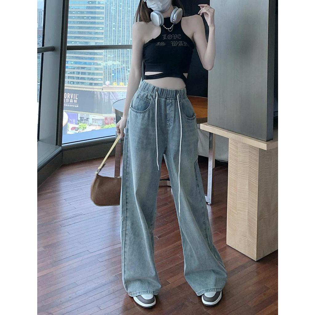 Quần jeans Peppermint 54833 ống rộng lưng thun dây rút thời trang dành cho nữ