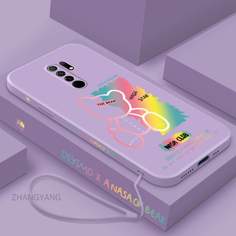Ốp Điện Thoại Silicon TPU Họa Tiết Gấu Kèm Dây Đeo Cho Redmi 9 note 8 pro