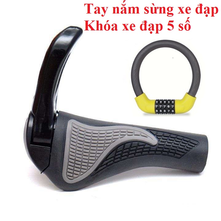 Combo Khóa xe đạp 5 số đổi được mã +Tay nắm xe đạp thể thao sừng trâu chống trượt bộ 2 chiếc hàng loại 1