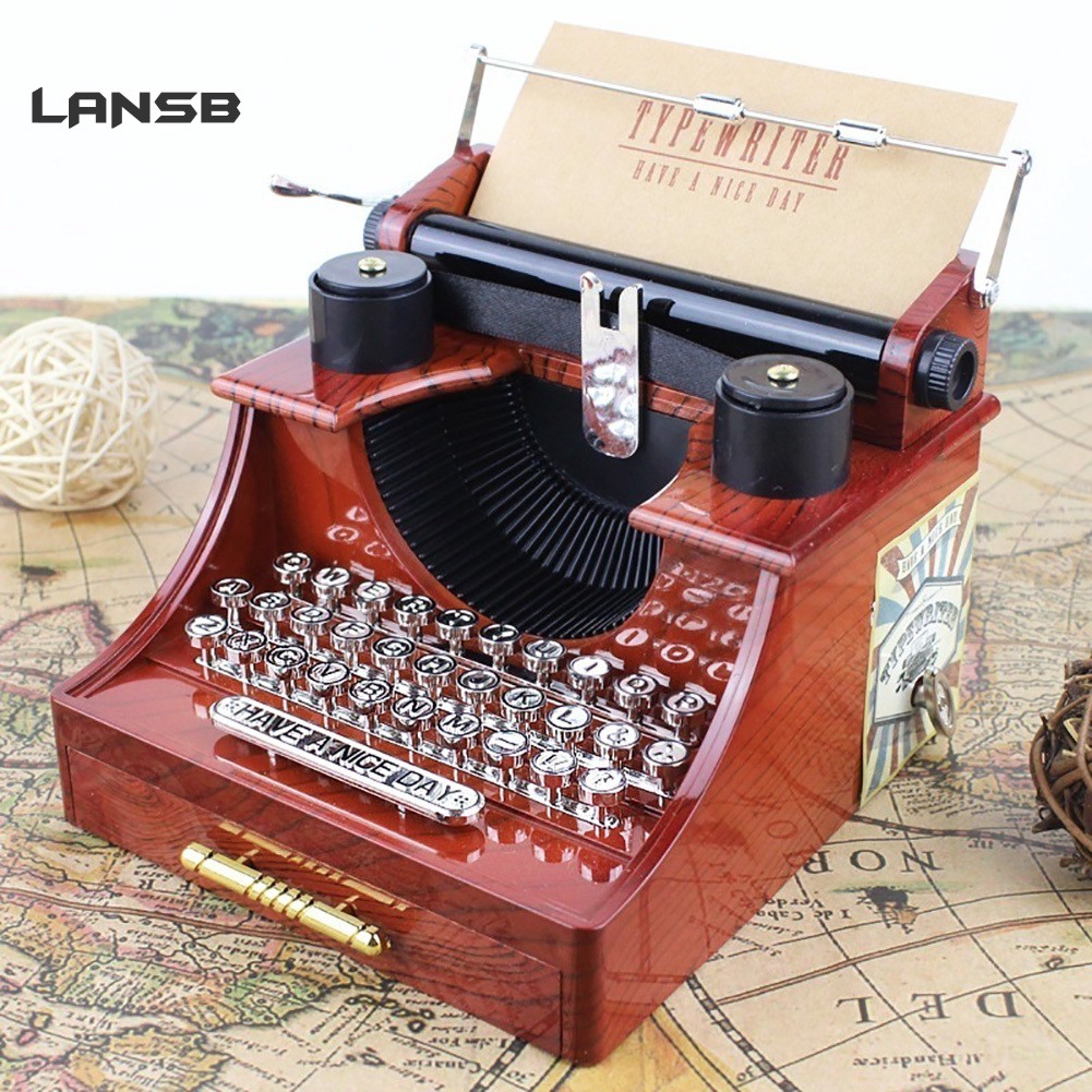 ♡SH Creative Retro Typewriter Music Box Desktop Home Office Decor Kids Toy Gift
