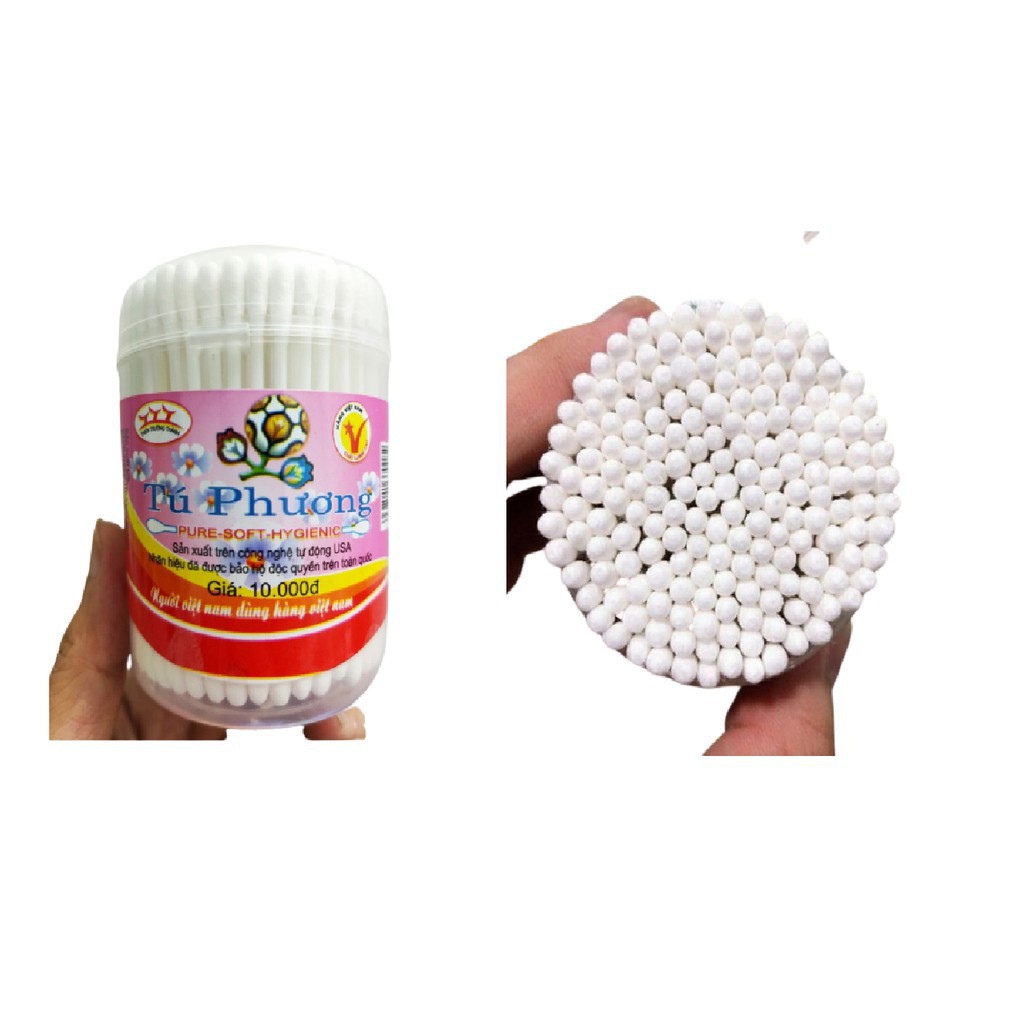 Tăm bông cho bé trẻ sơ sinh Tú Phương dạng đóng hộp 180 que mềm mại an toàn TAMBG01