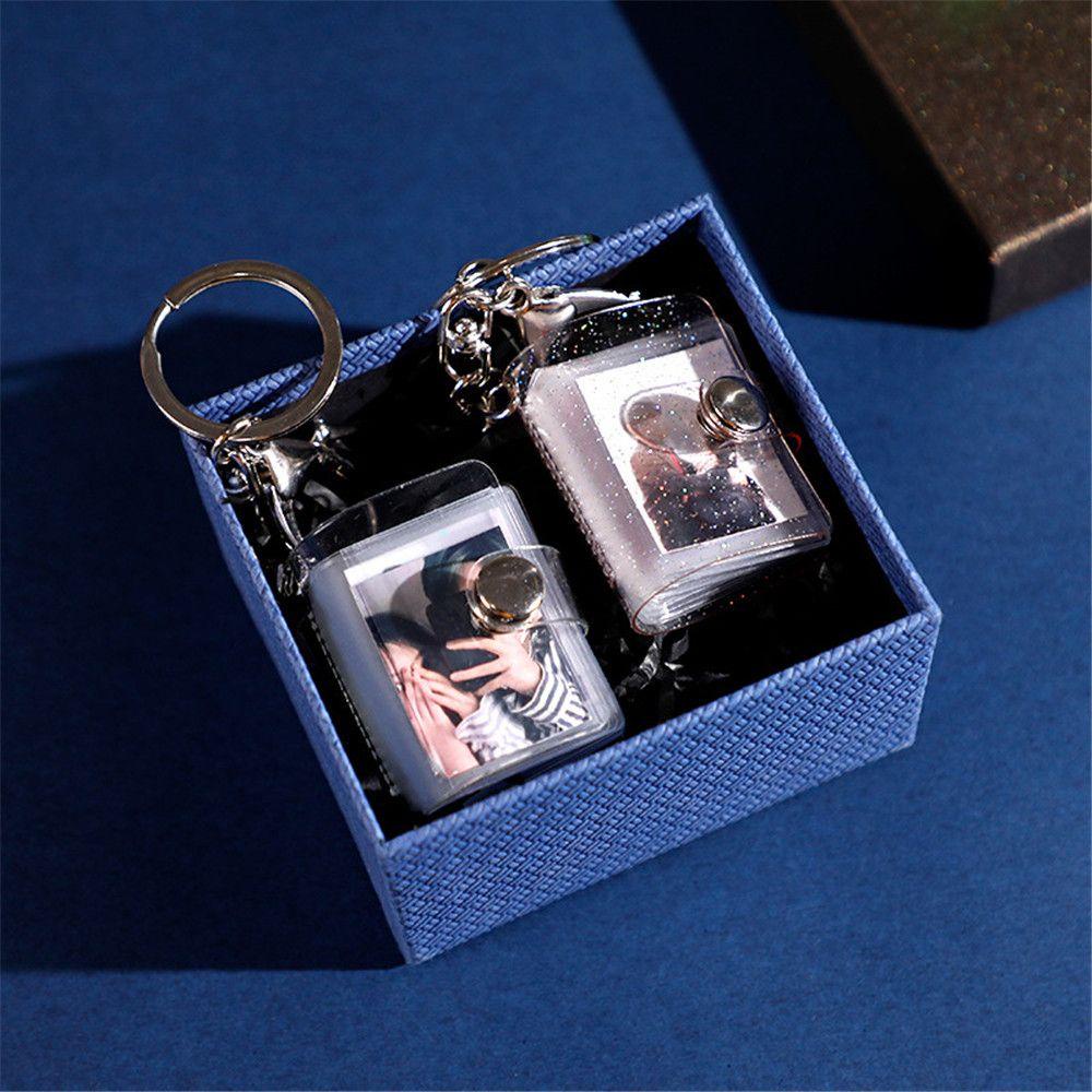 YEW 16Pockets Picture Collect Book Card Bag Transparent Small Photo Album 1inch 2inch Mini Creative Sequins With Keychain PVC Photocard Holder/Multicolor