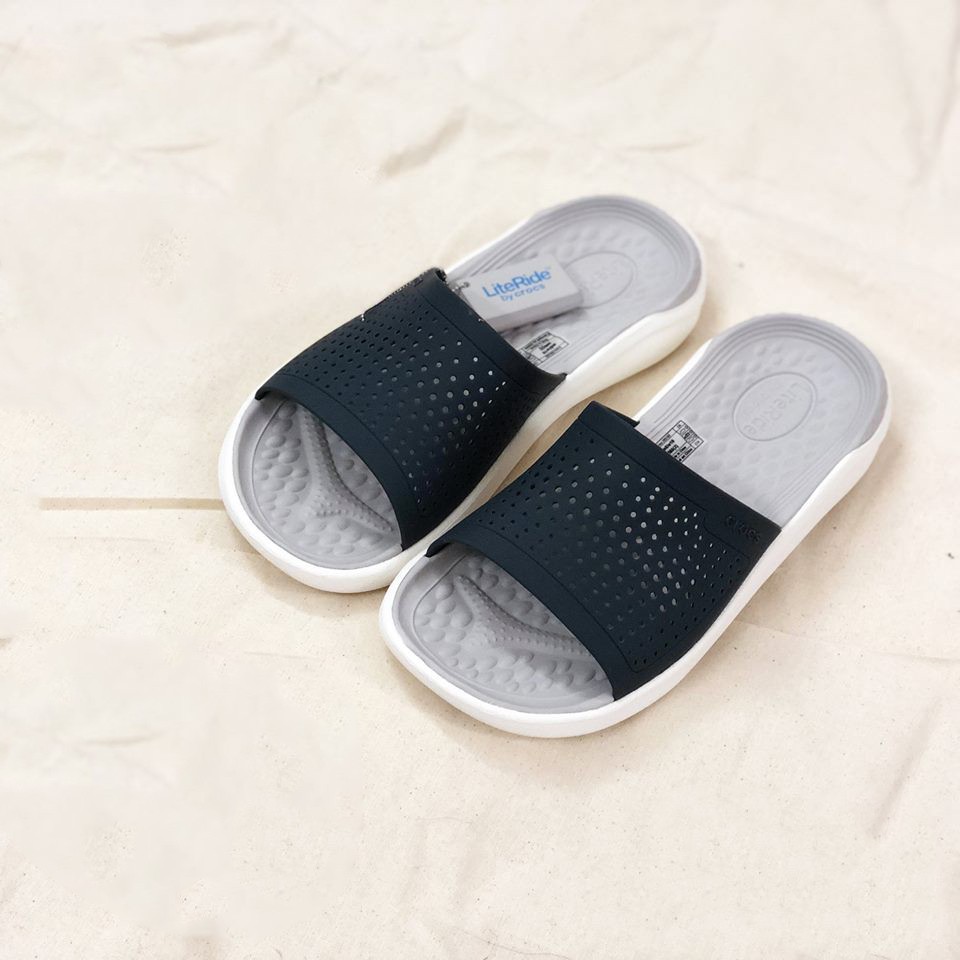 Dép lê nhựa đi mưa chống hôi chân -Croslite-Literide màu đen lót xám nhạt