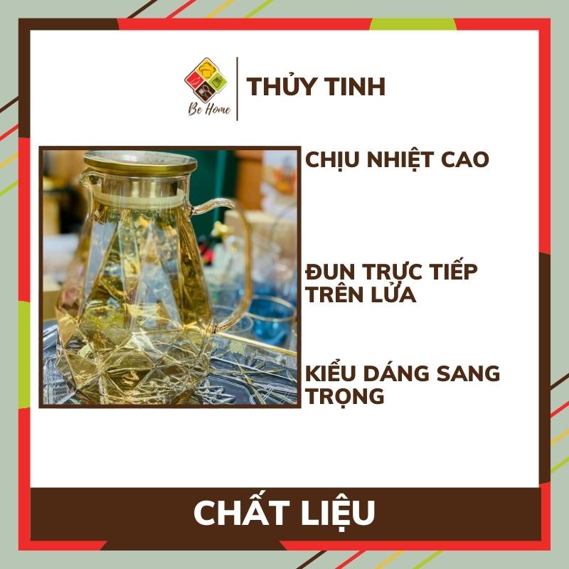 Bình Thủy Tinh giữ nhiệt BEHOME Bình thủy tinh pha trà màu Hổ Phách Thiết kế sang Trọng Tinh Tế