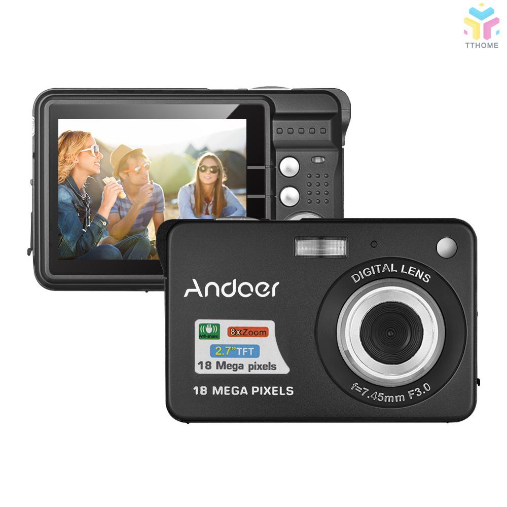 T&T Andoer 18M 720P HD Digital Camera Video Camcorder with 2pcs Rechargeable Batteries 8X Digital Zoom Anti-shake 2.7inc