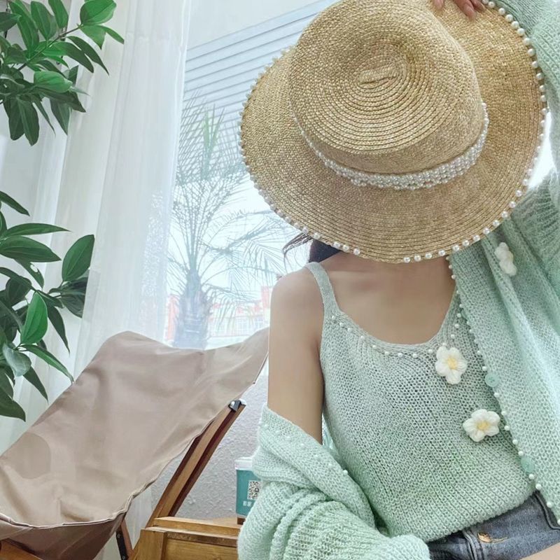 Sweet Soft Gradient Color Striped Knitted Cardigan Two-Piece Set Mori Style Small Flower Beaded Sweater Coat