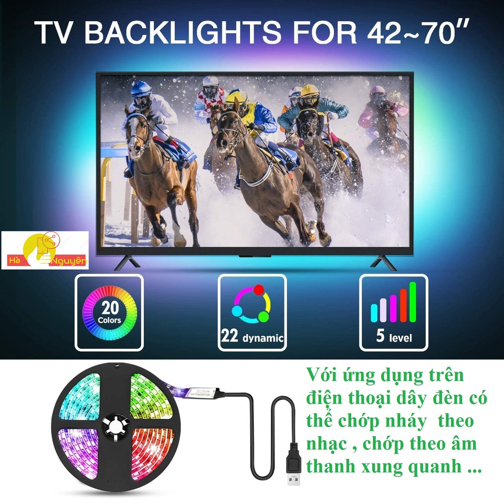 Dây đèn led đổi màu điều khiển bằng điện thoại, cảm ứng âm thanh dùng trang trí thùng máy tính , tivi , màn hình LCD...