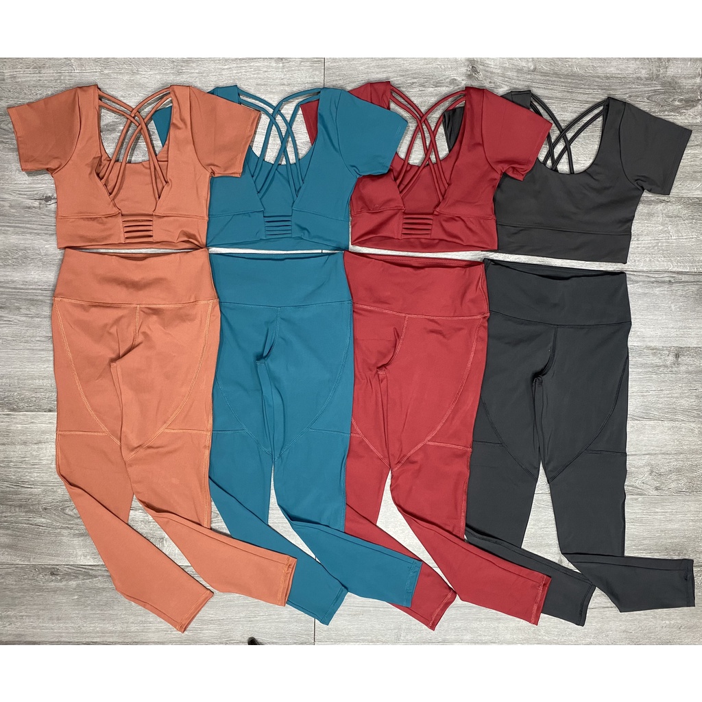 Bộ đồ tập thể thao gym yoga nữ áo crop kèm mút quần dài cao cấp Bin Sport BD096