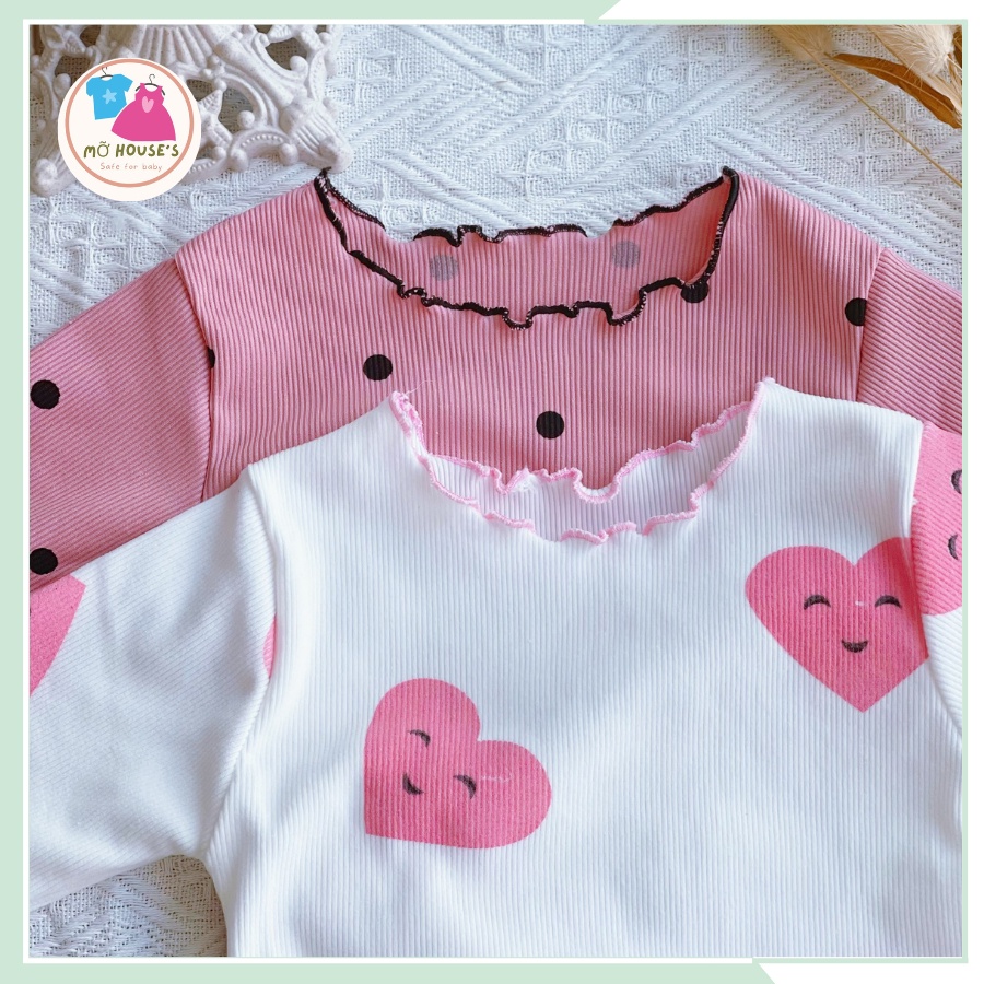 Bộ quần áo thun tăm , bộ thun tăm dài tay họa tiết dễ thương cho bé gái từ 8kg đến 22kg BBG17