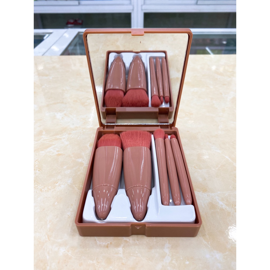 Set Bộ Cọ Trang Điểm Make Up Cá Nhân- Cọ Trang Điểm 5 Món Kèm Hộp Đựng Nội Địa Trung