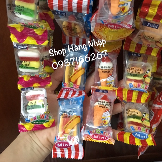 [Lốc 60 gói] Kẹo dẻo Mini Gummy Risen Mỹ cho bé ăn vặt khám phá vui (hotdog, hamburger, kem ốc quế, Sandwich)
