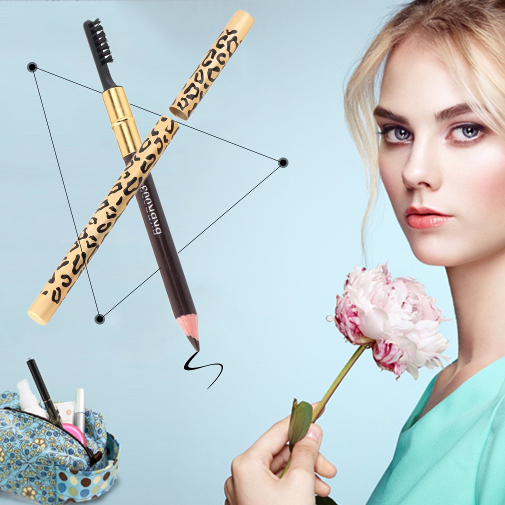 Bút chì kẻ lông mày kết hợp cọ chải 2 trong 1 màu nâu lâu trôi thiết kế vỏ họa tiết da báo | BigBuy360 - bigbuy360.vn
