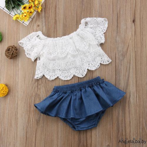 Set áo ren và quần short kiểu dáng dễ thương dành cho bé gái