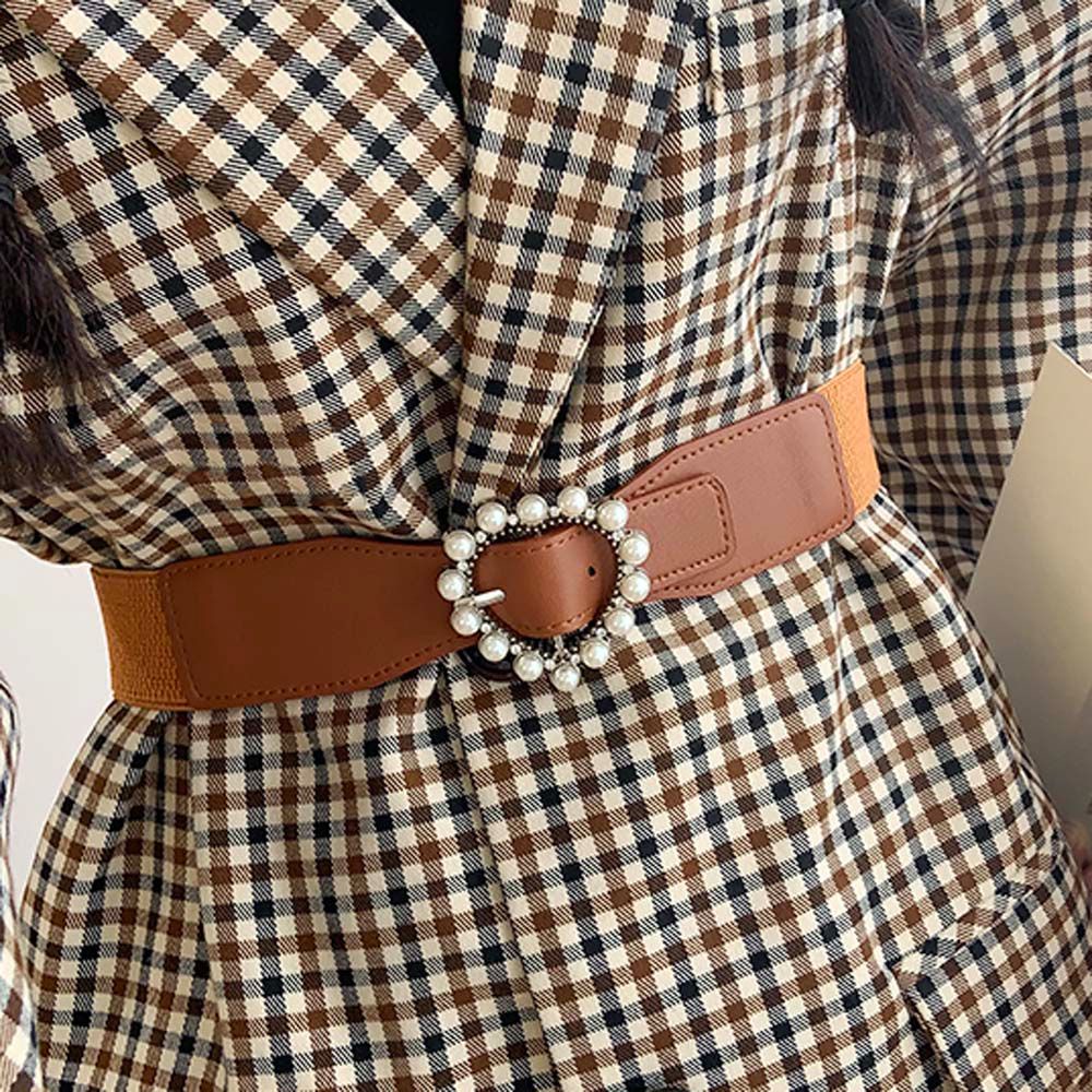 Thắt lưng da PU khóa hình trái tim đính ngọc trai nhân tạo phong cách cổ điển