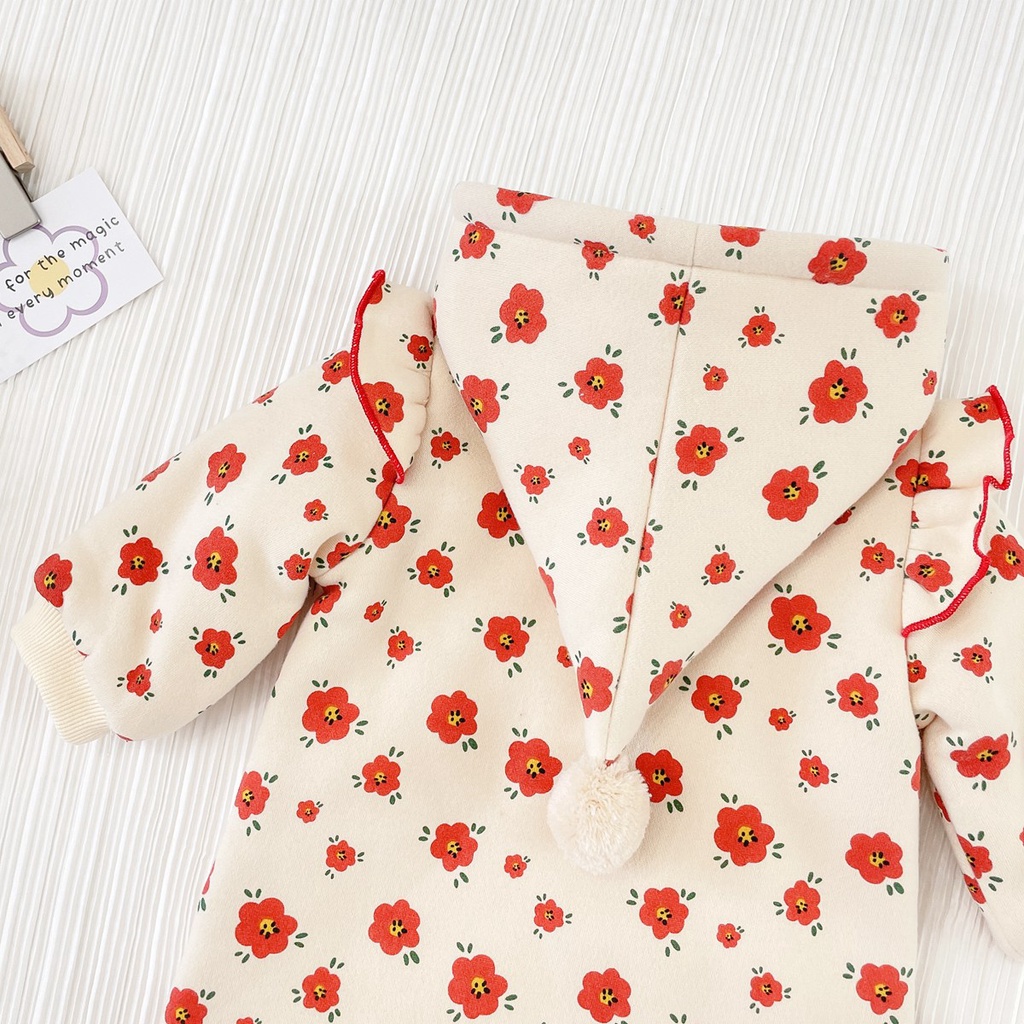 Áo liền quần Sanlutoz bằng cotton họa tiết hoa phong cách công chúa mùa đông cho trẻ em