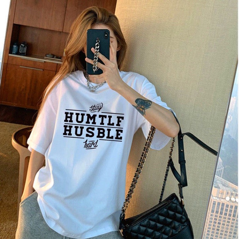 Áo thun 3158 tay lỡ form rộng phông nam nữ in chữ chất cotton khô hàng Quảng Chẩu ANDOSA AT07