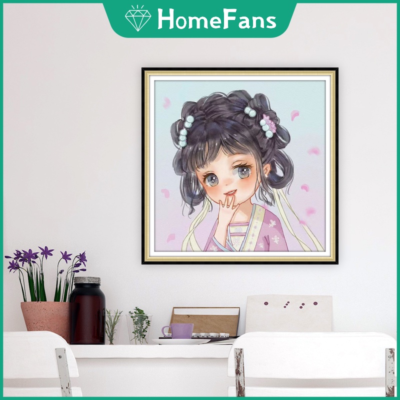 Bộ Tranh Đính Đá 5D Tự Làm 30x30cm / 40x40cm / 50x50cm Hình Cô Gái Xinh Xắn